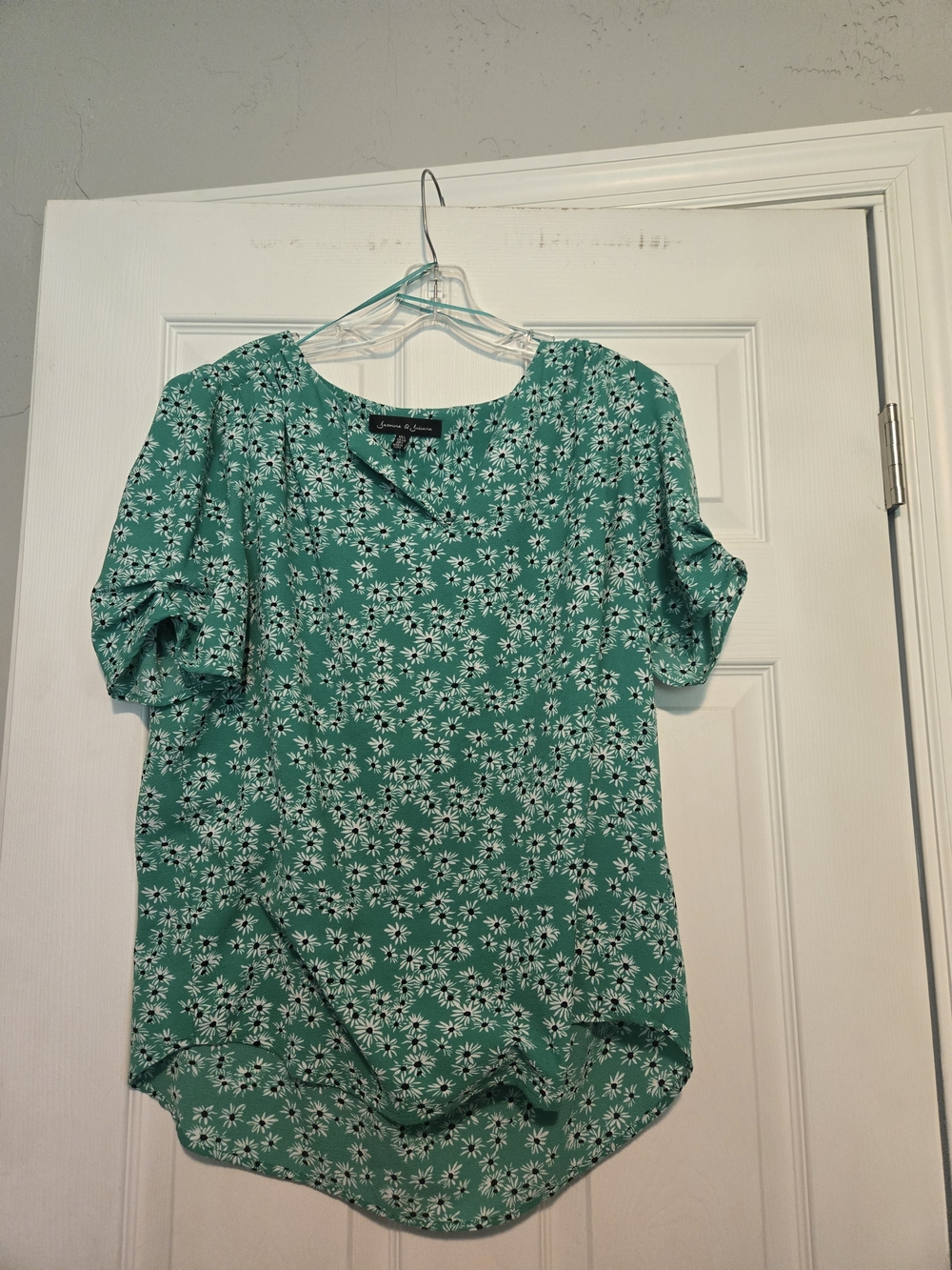 Green Floral Short-Sleeve Women's Top Blouse Large